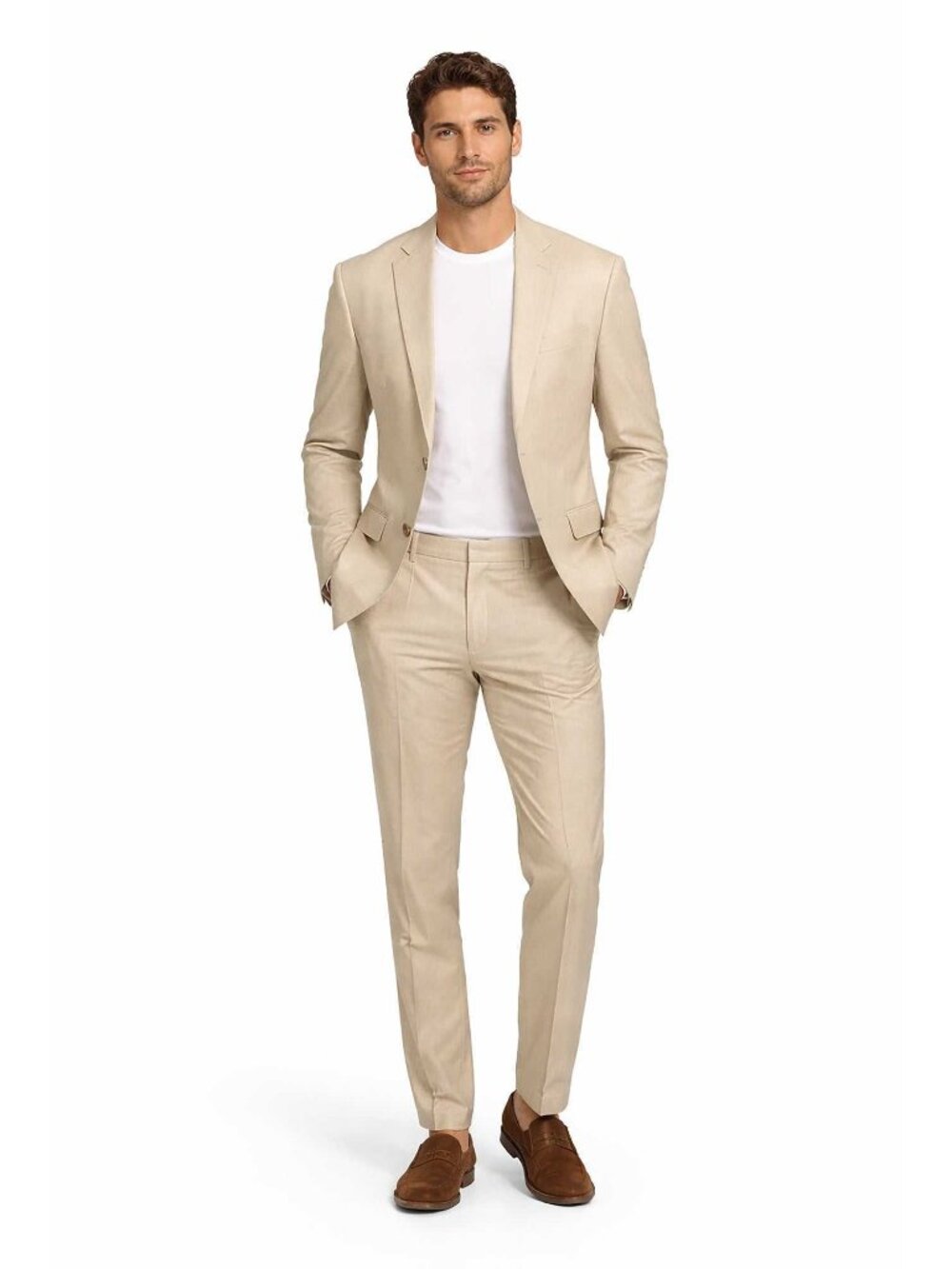 Men’s Modern Fit Linen-Cotton Suit | Breathable Stretch Comfort - TAN